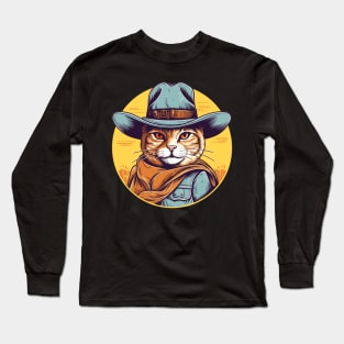 Funny Cat Cowboy Cowgirl Meow Howdy Meowdy Long Sleeve T-Shirt